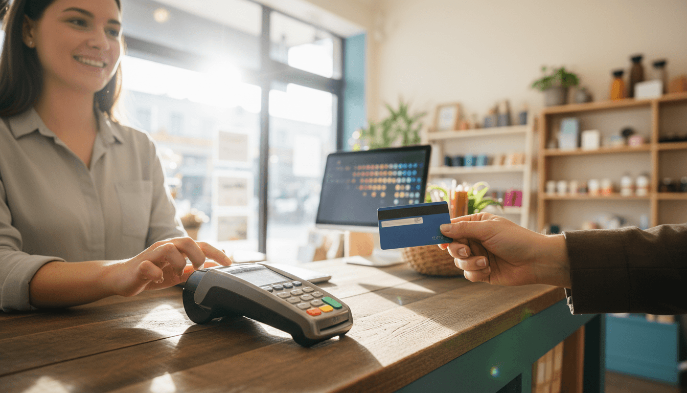 Merchant Cash Advances - Small business owner processing a card payment